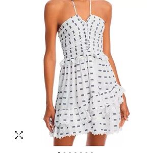 White and Navy Ruffled Dress